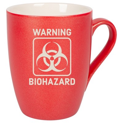 100 North Crimson Red Metallic Finish, 10 Ounce, Comfortably Fits Your Hands, New Bone China Coffee Tea Cup Mug, Warning Biohazard