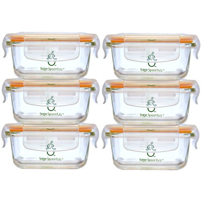 Sage Spoonfuls 6 Piece Tough Glass Tubs Baby Food Storage Containers
