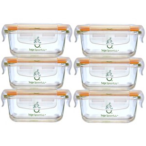 Sage Spoonfuls 6pk Durable Leakproof Glass Baby Food Storage Containers - Clear - 4oz - 1 of 4