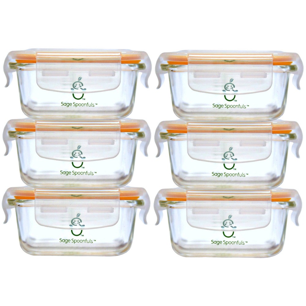 Photos - Baby Food Sage Spoonfuls 6pk Durable Leakproof Glass  Storage Containers - Clear - 4oz
