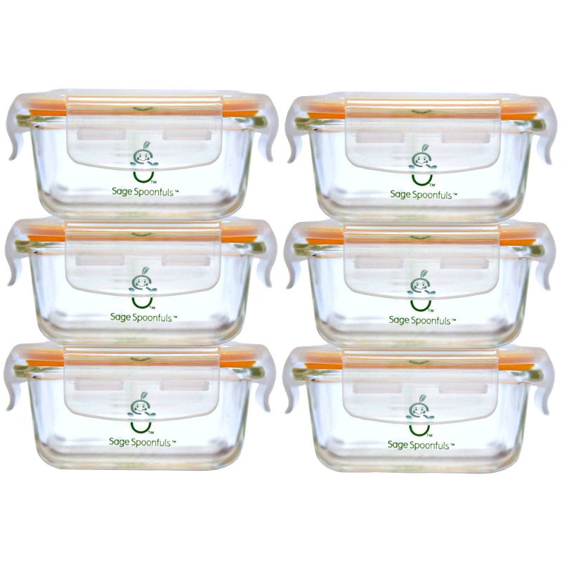 Sage Spoonfuls 6pk Durable Leakproof Glass Baby Food Storage Containers - Clear - 4oz, 1 of 16