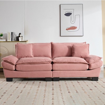 GlasFlength Corduroy Sofa Sleeper Couch Loveseat Sofa with Pillows, Comfy Upholstered Deep Seat Sofa for Bedroom, Living Room, Pink, 84*32*32