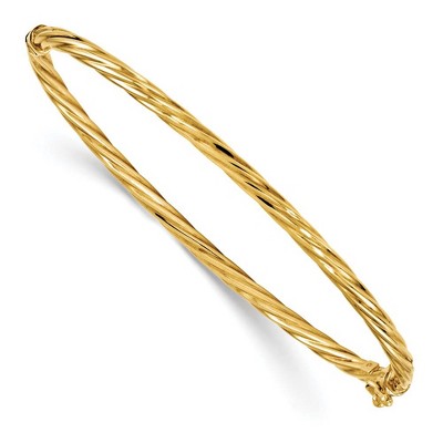 Black Bow Jewelry 3mm 14k Yellow Gold Twisted Hinged Bangle Bracelet