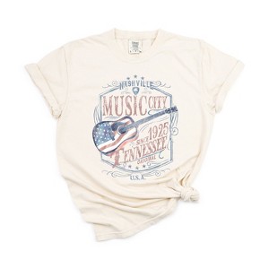 Simply Sage Market Women's Nashville Flag Guitar Short Sleeve Garment Dyed Tee - 1 of 2