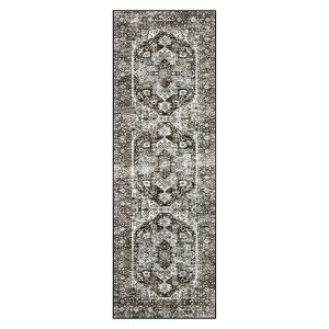 2'x6' Washable Floral Medallion Living Room Rugs, Distressed Print Retro Accent Bedroom Carpet, Large Low Pile Dining Room Rugs, Brown - 1 of 4