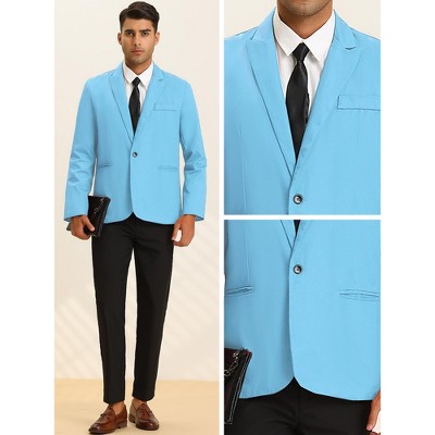 Lars Amadeus Men's Casual One Button Slim Fit Lightweight Blazer Light Blue Small — фото 4