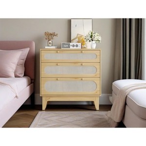 Three-Drawer Dressing Cabinet, Modern Farmhouse Style Wooden Slim-Profile Bedside Table with Three Drawers, for Bedroom or Living Room - 1 of 4