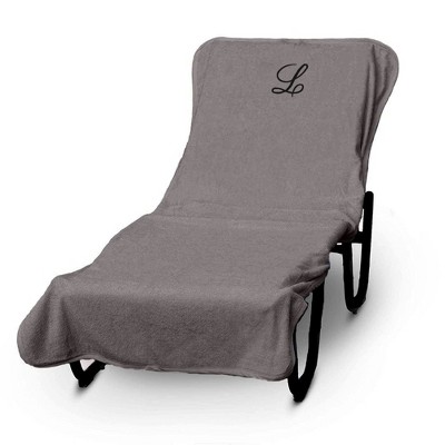 BC BARE COTTON Luxury Hotel & Spa Monogrammed Pool Chaise Lounge Cover, Standard Size 90" X 29" - Gray - Black Script