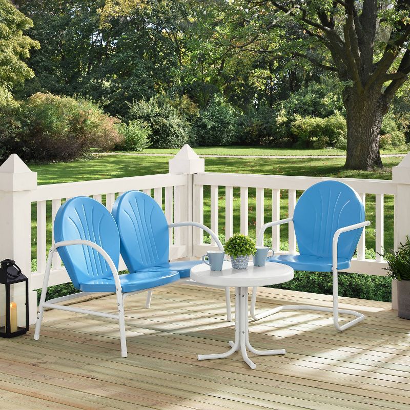 Griffith 3pc Outdoor Conversation Set with Loveseat, Arm Chair &#38; Accent Table - Sky Blue - Crosley, 5 of 10