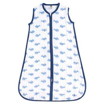 Hudson Baby Infant Boy Muslin Cotton Sleeveless Wearable Sleeping Bag, Sack, Blanket, Blue Whale