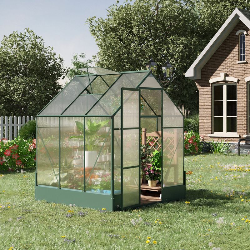 Outsunny Walk-in Plant Polycarbonate Greenhouse with Temperature Controlled Window Hobby Greenhouse for Backyard/Outdoor, 4 of 8