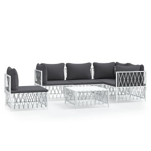 vidaXL 6 Piece Patio Lounge Set with Cushions White Steel - 3x corner + 2x middle + table - 1 of 4