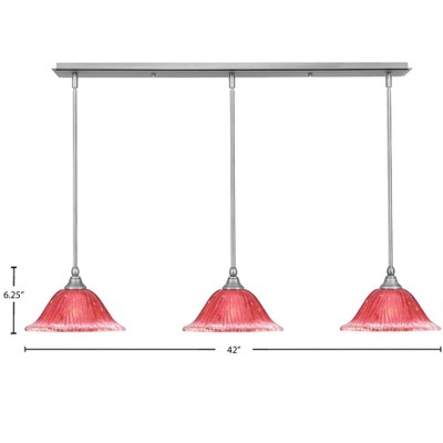 Toltec Lighting Any 3 - Light Chandelier in  Brushed Nickel with 10" Raspberry Crystal Shade
