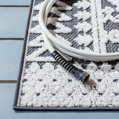 Ivory and Grey Geometric Square Indoor/Outdoor Rug