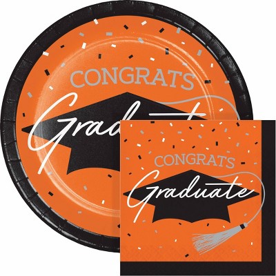 Creative Converting Graduate School Spirit Orange Paper Plate and Napkin Kit 36ct
