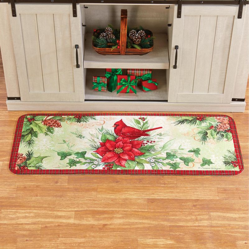 Collections Etc Festive Cardinal and Poinsettia Kitchen Runner Rug 19.75" x 48", 2 of 4
