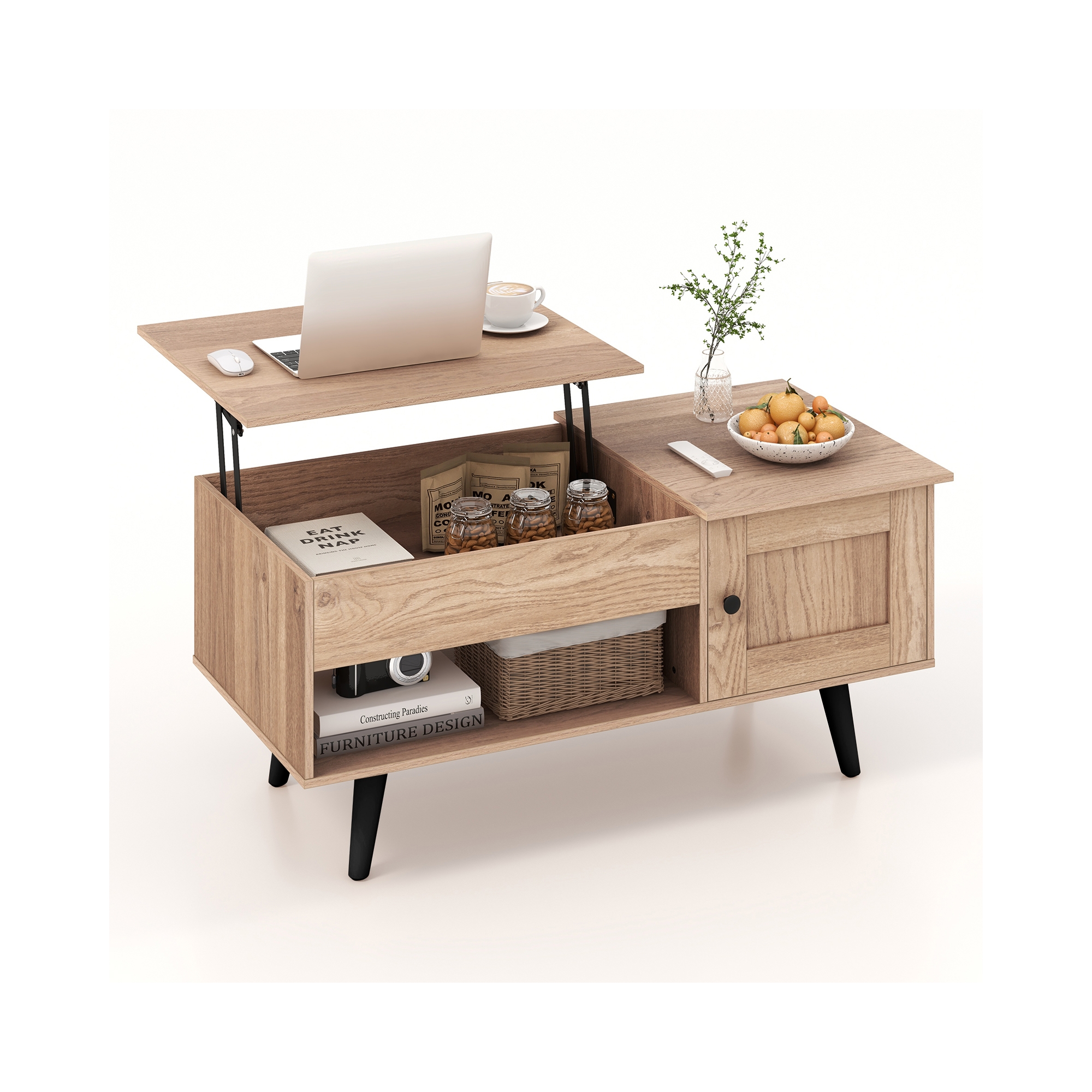 Costway Lift Top Coffee Table with Storage Hidden Compartment Cabinet & Open Shelf Natural