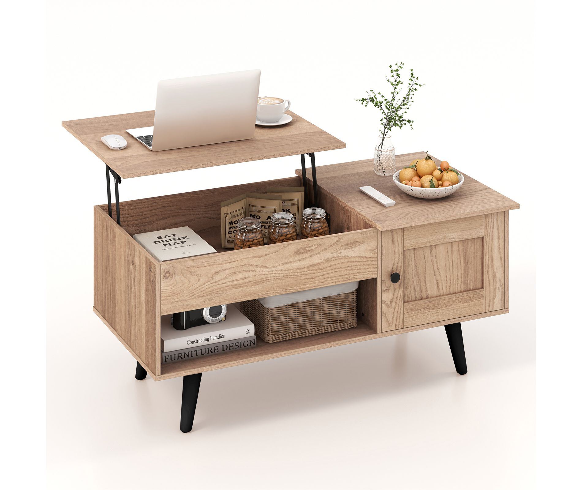 Costway Lift Top Coffee Table with Storage Hidden Compartment Cabinet & Open Shelf Natural
