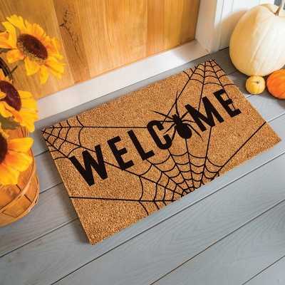 Halloween Welcome Coir Door Mat with Spider Design