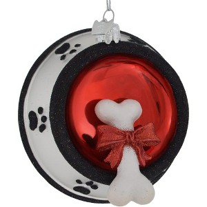 Kurt Adler Noble Gems Glass Ornament for Christmas Tree, Dog Bone In Bowl - 1 of 4