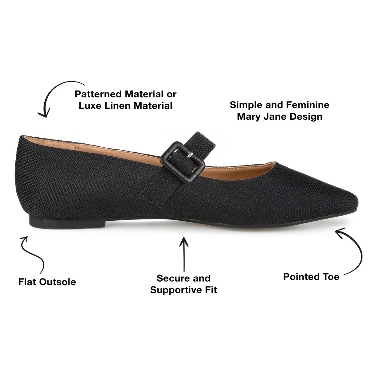Обувь Journee Collection Women's Karissa Buckle Pointed Toe Mary Jane Flats Black 8 — фото 8