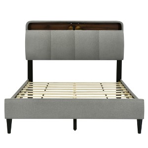 HomeRoots Gray Tufted Upholstered Full Bed Frame With USB - 1 of 4