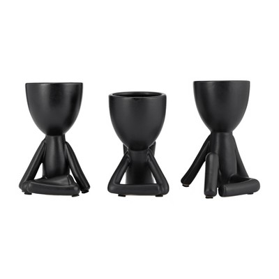 Sagebrook Home Set of 3 People Planters - Ceramic 8" Sitting Human Figurines For Home or Office Decor - Creative Plant