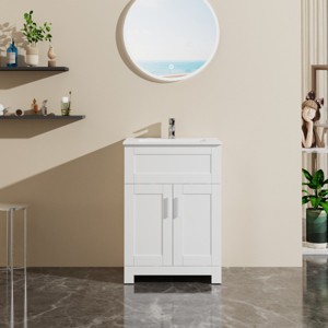 ChicFurnit Bathroom Storage Cabinets Bathroom Floor Storage Cabinet Functional Bathroom Cabinet with Drawer for Bathroom, White, 23.6"*18.1"*34" - 1 of 4