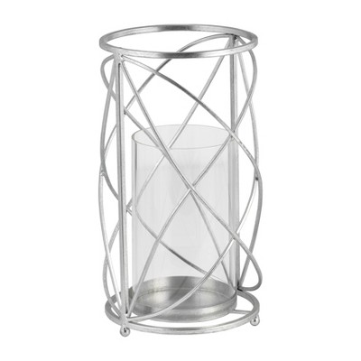 Sagebrook Home Decorative Hurricane Pillar Candle Holder, Removable Glass Hurricane, Home or Wedding Decor, Metal, Silver, 7 L x 7 W x 13 H Inches