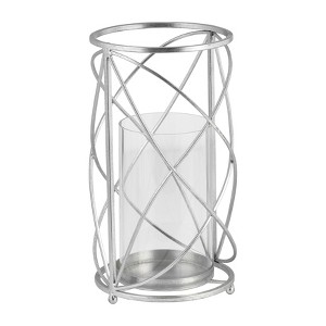Sagebrook Home Decorative Hurricane Pillar Candle Holder, Removable Glass Hurricane, Home or Wedding Decor, Metal, Silver, 7 L x 7 W x 13 H Inches - 1 of 4