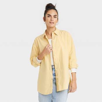 QTBIUQ Women's Yellow and Black Plaid Button Shirt Blouses 