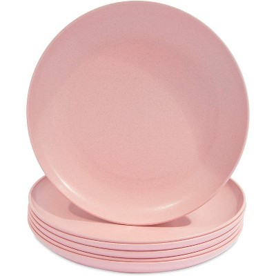 Okuna Outpost Set of 6 Pink Unbreakable Wheat Straw Cereal Dinner Plates Set for Kids, 8 In