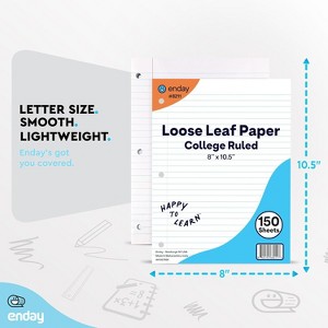 Loose Leaf Paper Bulk, 1800 Sheets, 150 Sheets Per Pack, 8" x 10.5" White Filler Paper, 3 Hole Punched Binder Paper for 3 Ring Binders - By Enday - 1 of 2