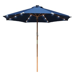 LAGarden Boho 32 LED 9Ft Wood Market Patio Umbrella with Solar Lights - 1 of 4