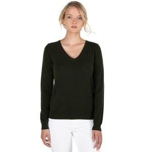 JENNIE LIU Women's 100% Pure Cashmere Long Sleeve Pullover V Neck Sweater - 1 of 3