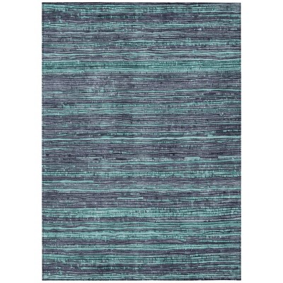HomeRoots 5' X 8' Teal Blue And Gray Striped Washable Indoor Outdoor Area Rug