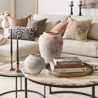 Rustic White and Brown Ceramic Decorative Table Vase