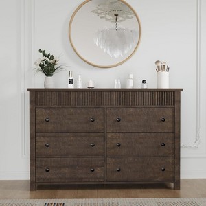 Modern Fluted Panel Dresser - 6/7-Drawer Wooden Chest, Minimalist Oak Finish, Soft-Close Sliding, 50lb/Drawer, Anti-Tip Design - 1 of 4