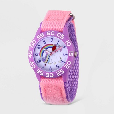  Girls' Red Balloon Unicorn Rainbow Plastic Time Teacher Hook And Loop Strap Watch - Pink 