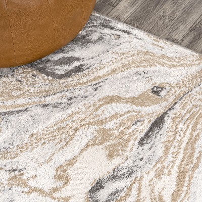 Marbled Swirl Ivory and Charcoal 5'x8' Synthetic Area Rug