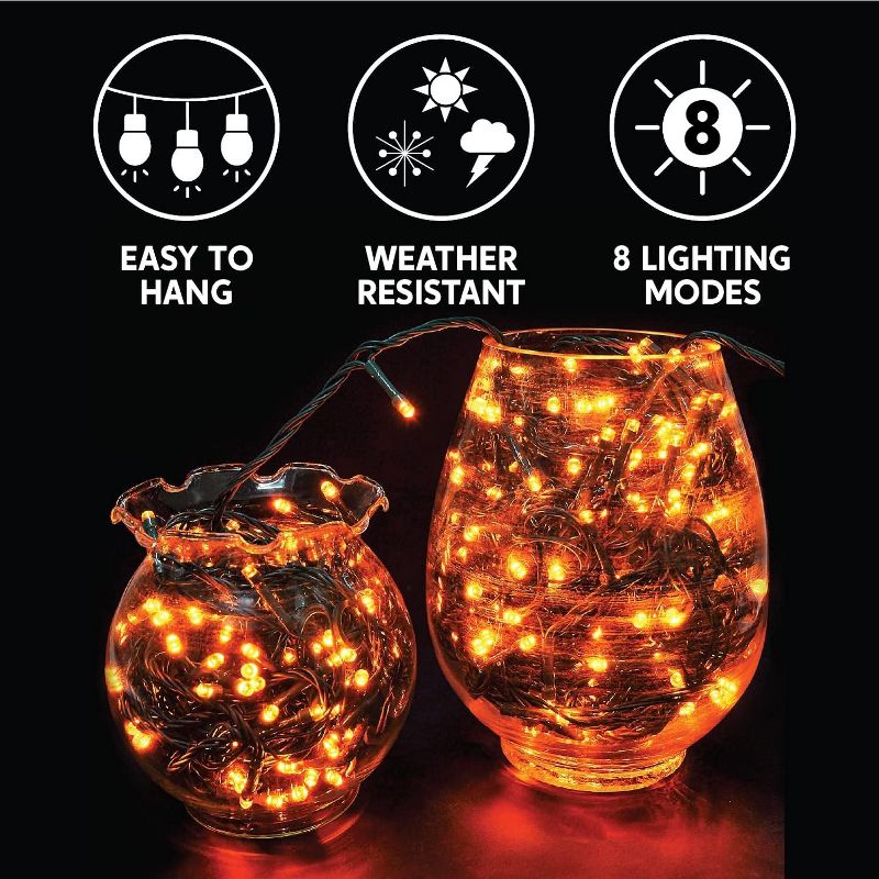 Joiedomi 200 Orange LED Green Wire String Lights, 8 Modes, 4 of 6