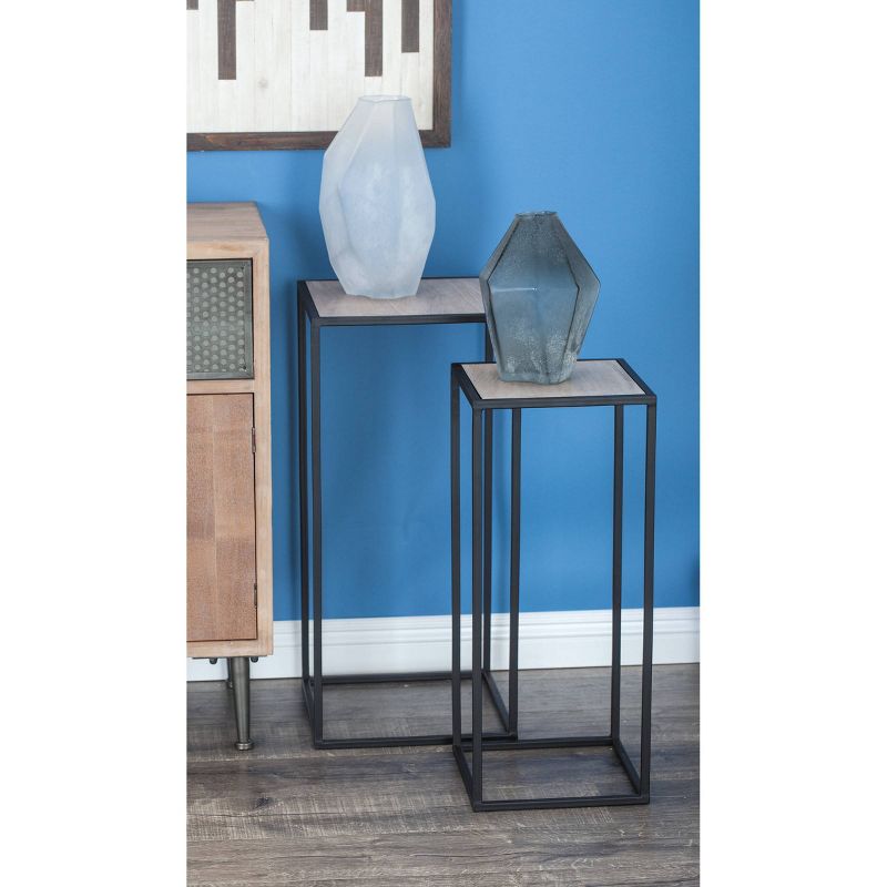 Set of 2 Contemporary Wooden Pedestals Black - Olivia &#38; May, 3 of 10