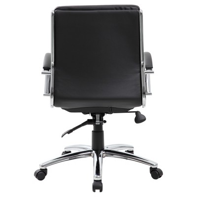 Black Mid-Back Executive Chair with Chrome Finish and Vinyl Upholstery