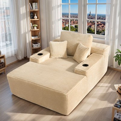 XIZZI 67" Oversized Chaise Lounge Indoor, No Assembly Required, Upholstered Sofa Bed with Throw Pillows & Optional Cup Holder for Extra Comfort