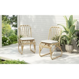 MAYEERTY Outdoor PE Wicker Dining Chairs with Washable Cushion Set of 2 Natural Rattan Patio Garden - 1 of 4