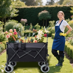 Gulches 300L XL Heavy-Duty Folding Wagon Cart, Black/Gray, 480 lbs Capacity, 9" x 4" All-Terrain Balloon Wheels - 1 of 4