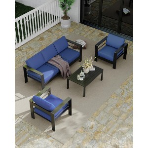 4-Piece Outdoor Patio Furniture Set, Aluminum Outdoor Sofa with Removable Cushions & Aluminum Tube Coffee Table - 1 of 4