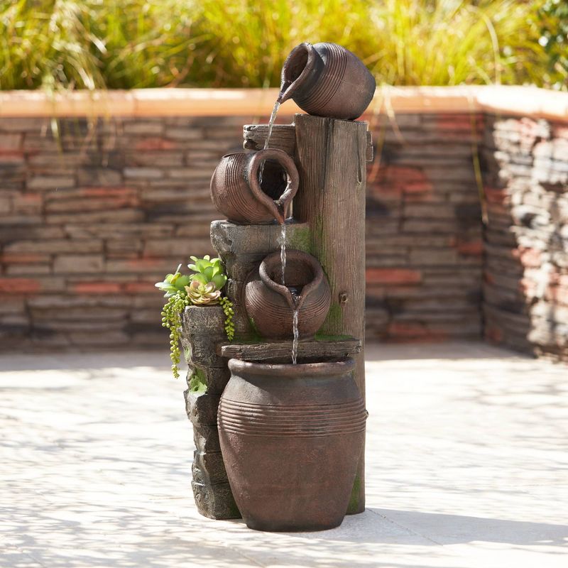 John Timberland Four Pot Rustic Cascading Outdoor Floor Water Fountain with LED Light 39 1/4" for Yard Garden Patio Deck Porch House Exterior, 3 of 11