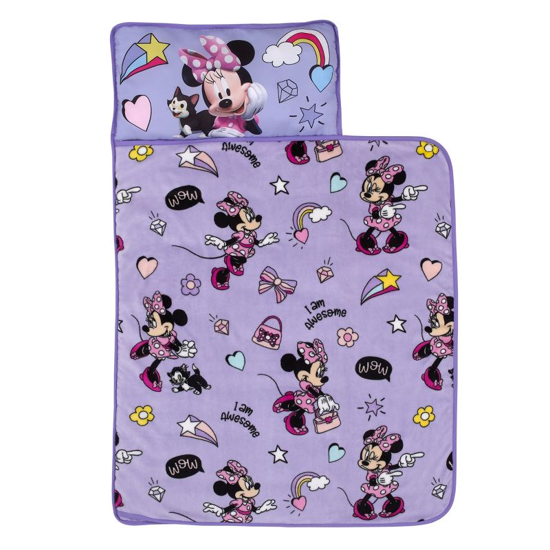 Disney Minnie Mouse I am Awesome Lavender and Pink Daisy Duck, Rainbow Hearts and Stars Toddler Nap Mat, 1 of 8