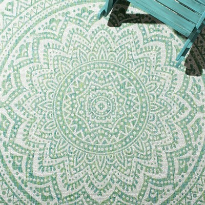 Ivory and Green Geometric Indoor/Outdoor Area Rug
